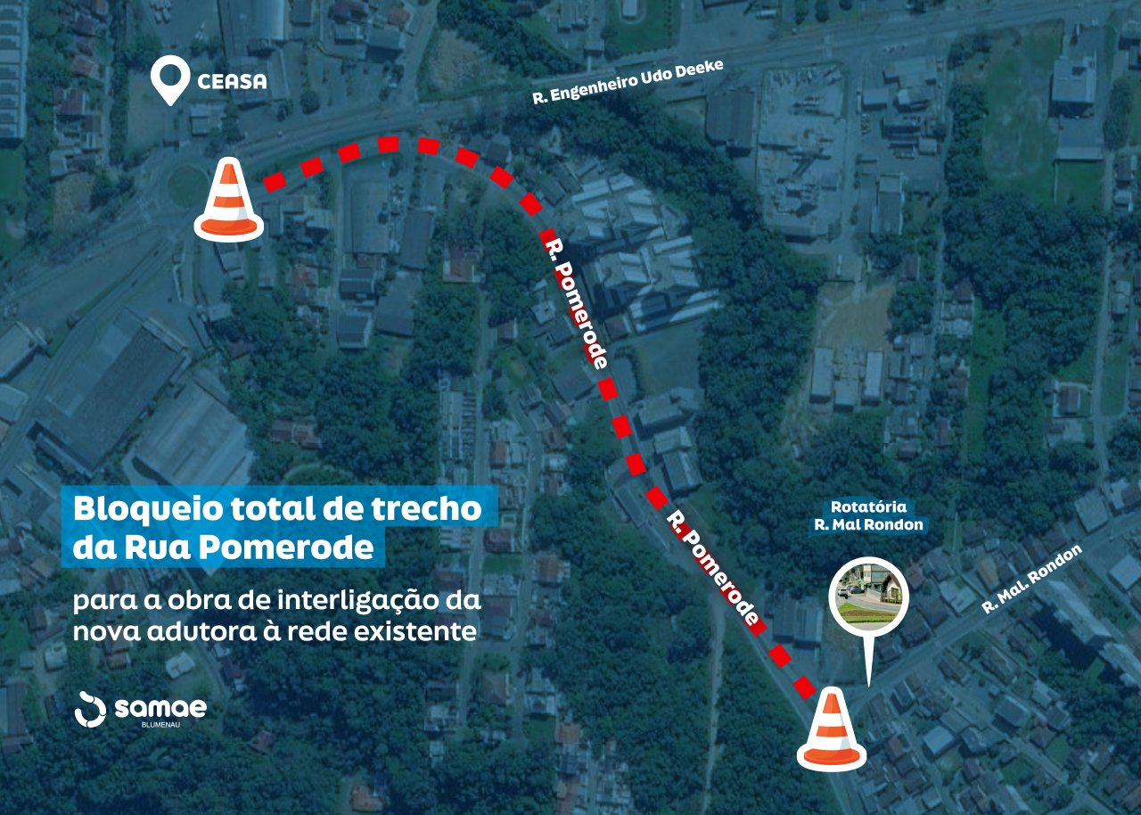 Interligação de nova rede bloqueia trecho da Rua Pomerode e pode afetar o abastecimento nos próximos dias