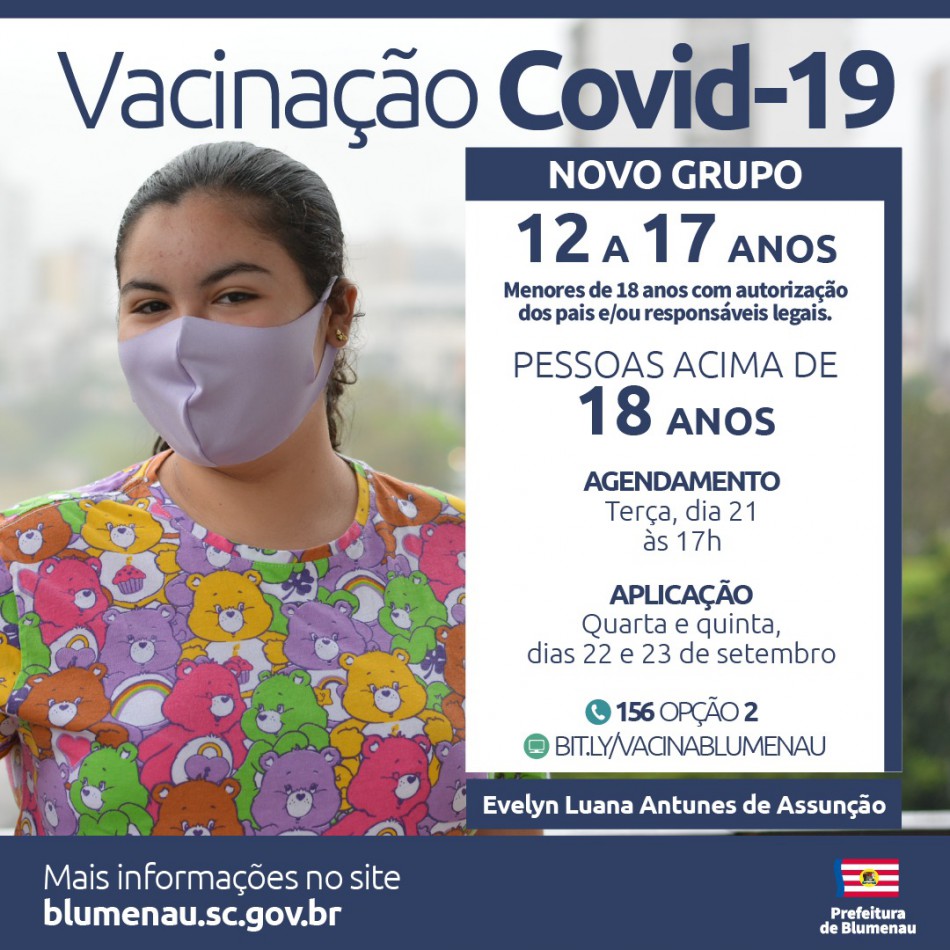 Blumenau amplia agendamento da vacina contra a Covid-19 para pessoas acima de 12 anos e população adulta