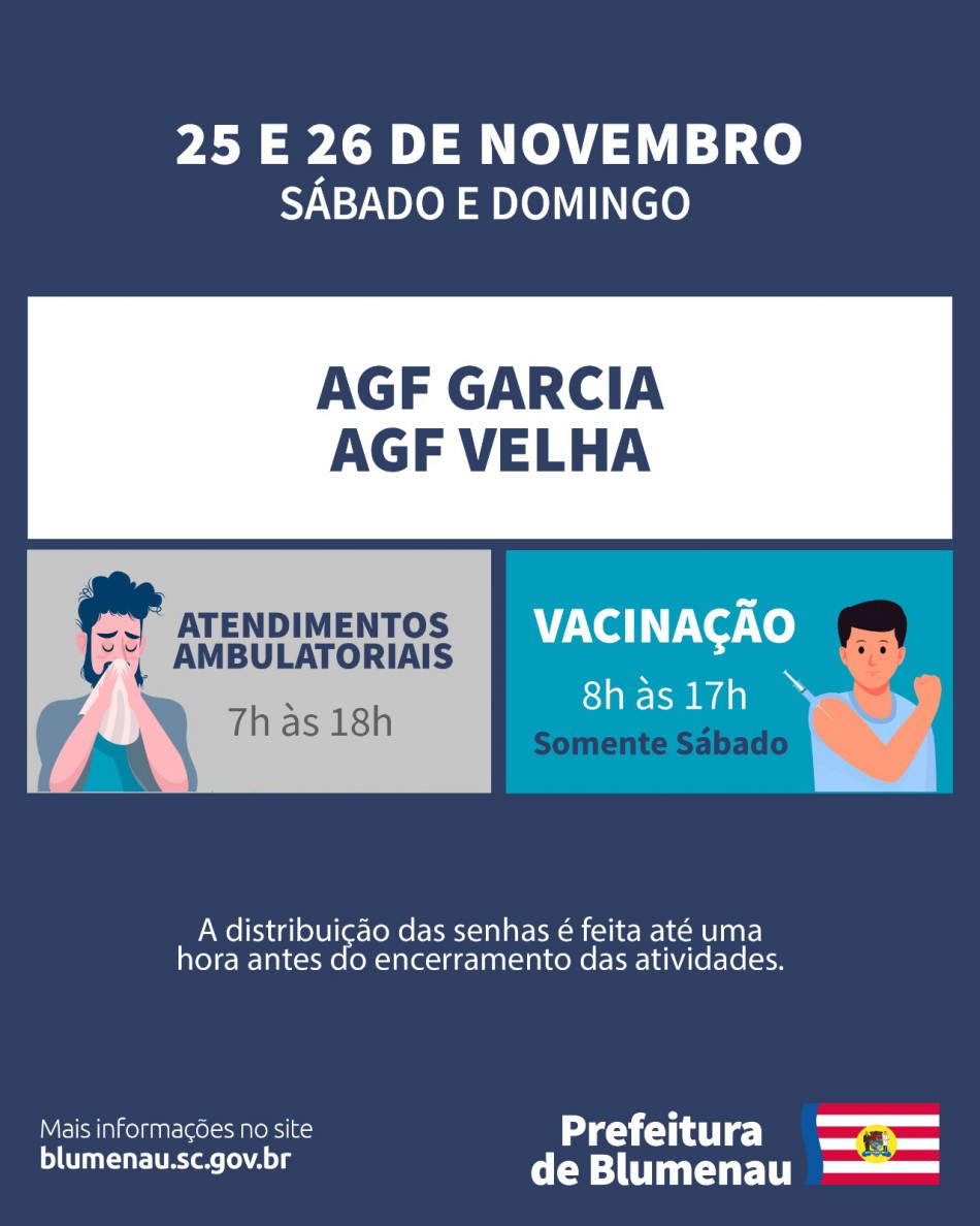 Atendimento na rede pública de saúde segue nos AGFs Garcia e Velha neste fim de semana