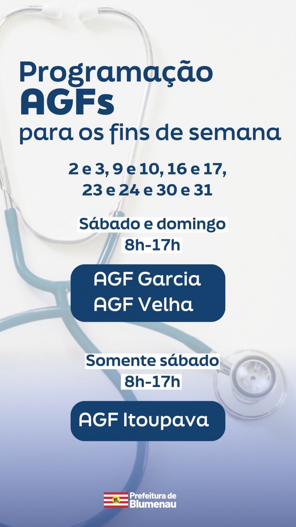 Prefeitura de Blumenau mantém AGFs Velha, Garcia e Itoupava abertos nos fins de semana de agosto