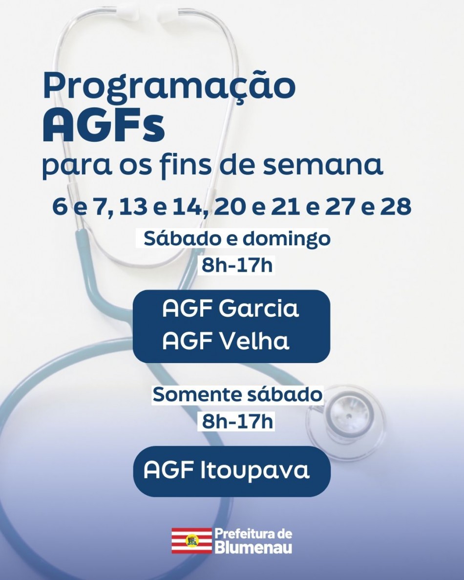 Saúde: AGFs Velha, Garcia e Itoupava seguem abertos nos fins de semana de setembro