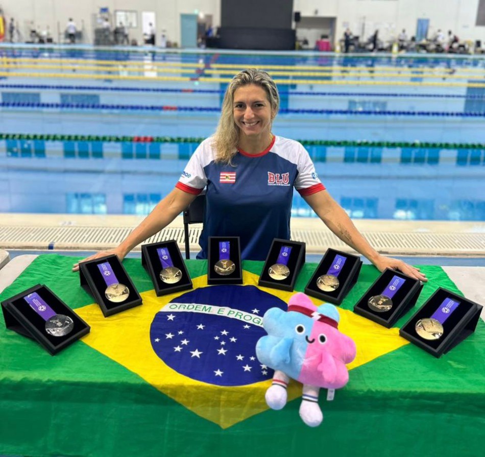 Nadadora de Blumenau conquista sete ouros e uma prata nos Jogos Mundiais Masters no Taiwan